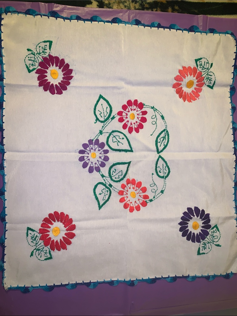 Mexican Handmade Embroidered Floral Napkin - Picture 3 of 3